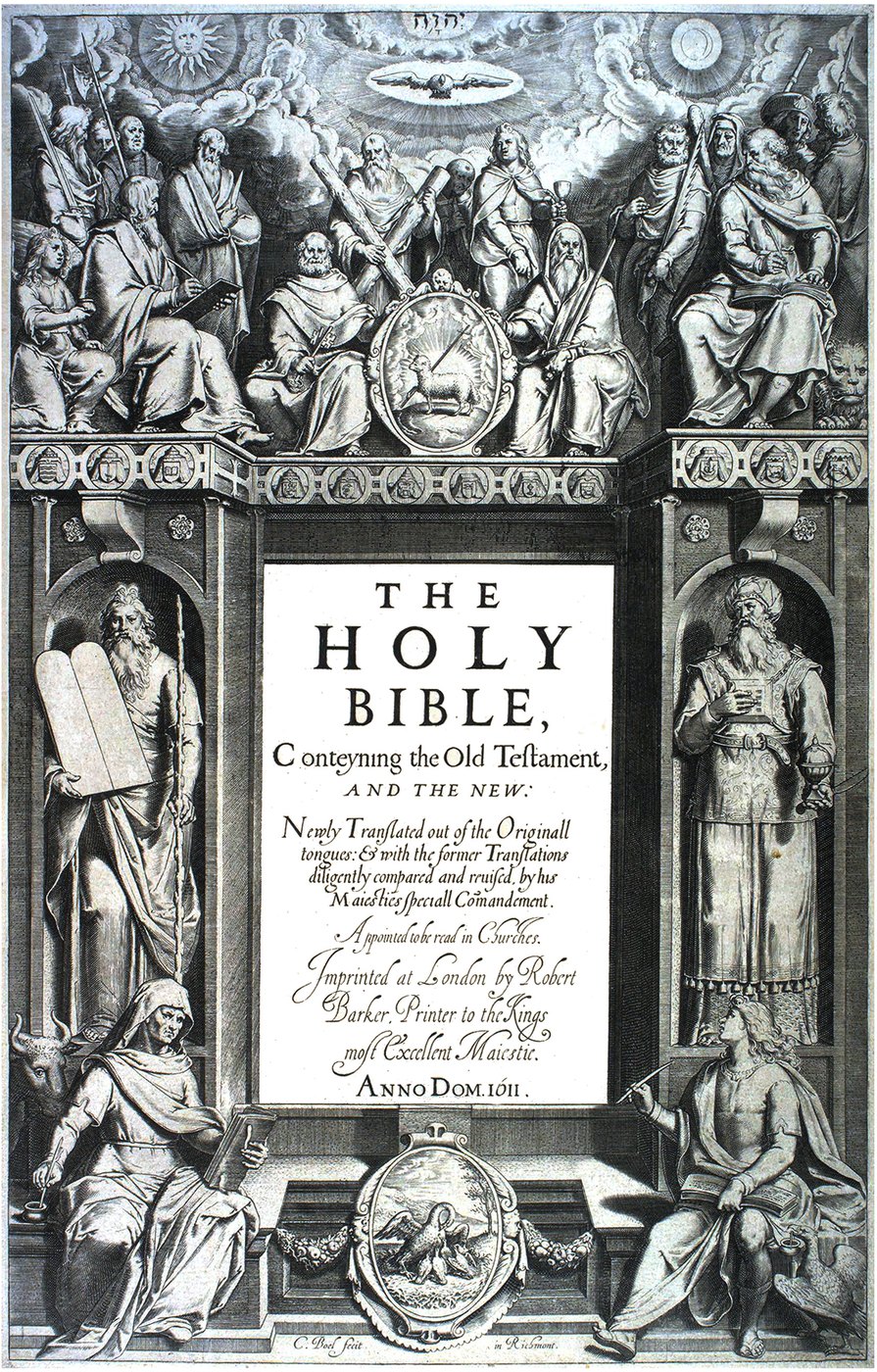 Title page of the 1611 King James Bible, an engraved printed leaf.