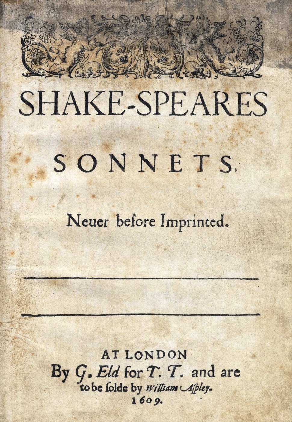 Title page of Shake-speares Sonnets, quarto printed in London in 1609.